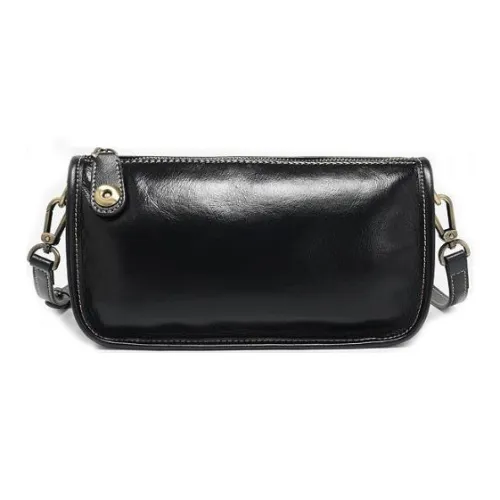 TTaG．baG Top Grain Vegetable Tanned Cow Leather Shoulder Bag Women's Black Ecru/Yellow Green/Brown