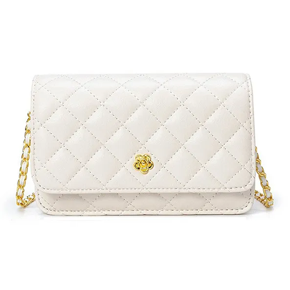 PAYOT Pu Diamond Pattern Chain Necklace Pouch Crossbody Bag Regular Women's Ecru/Black-0