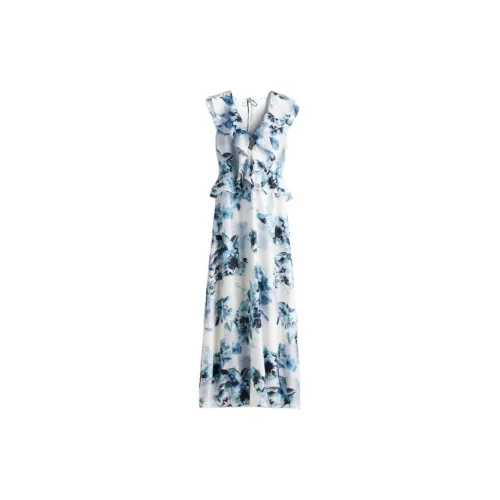 H&M Sleeveless Dresses Women's White Blue Flowers