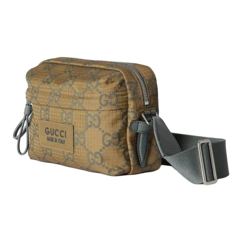 GUCCI Recycled Polyester Shoulder Bag Crossbody Bag Small Size Men's Mustard Greenish-Black-1