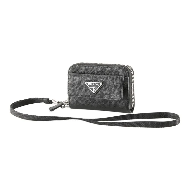 PRADA Leather Coin Purse Men's Black-0