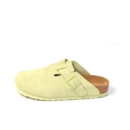 Boku Cork Sole Leather Patchwork Wrap-toe Slippers Unisex Apple Green
