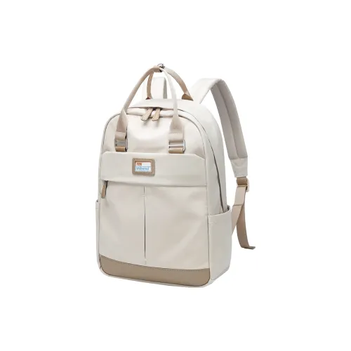 V.NINE Fabric With Synthetic Leather Women's Laptop Backpack Large Size Unisex Khaki