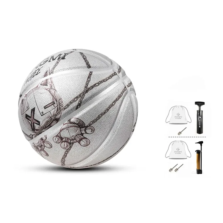 Kuangmi Microfiber Leather Basketball Silver Size 7 Ball Training Unisex-1