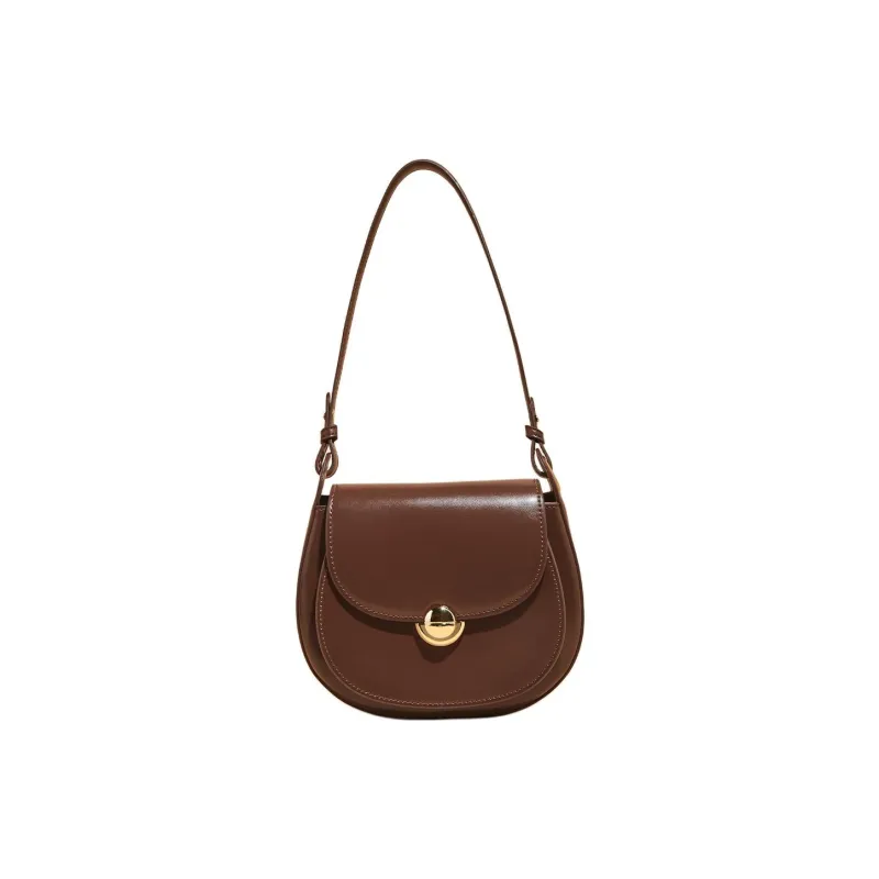 Marino Orlandi Split Cow Leather With Synthetic Leather Saddle Bag, Crossbody Bag, Shoulder Bag Women's White/Coffee-1