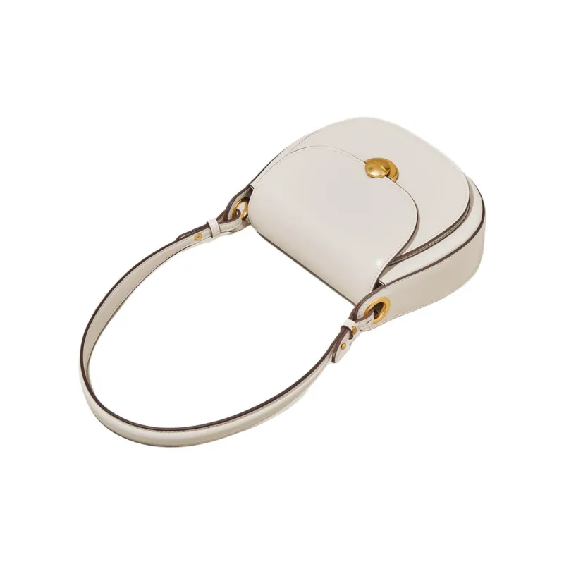 Marino Orlandi Split Cow Leather With Synthetic Leather Saddle Bag, Crossbody Bag, Shoulder Bag Women's White/Coffee-16