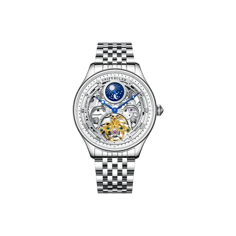 Respect The Time Mechanical Movement Metal Strap Watch Men's Watches Silver Dial-0