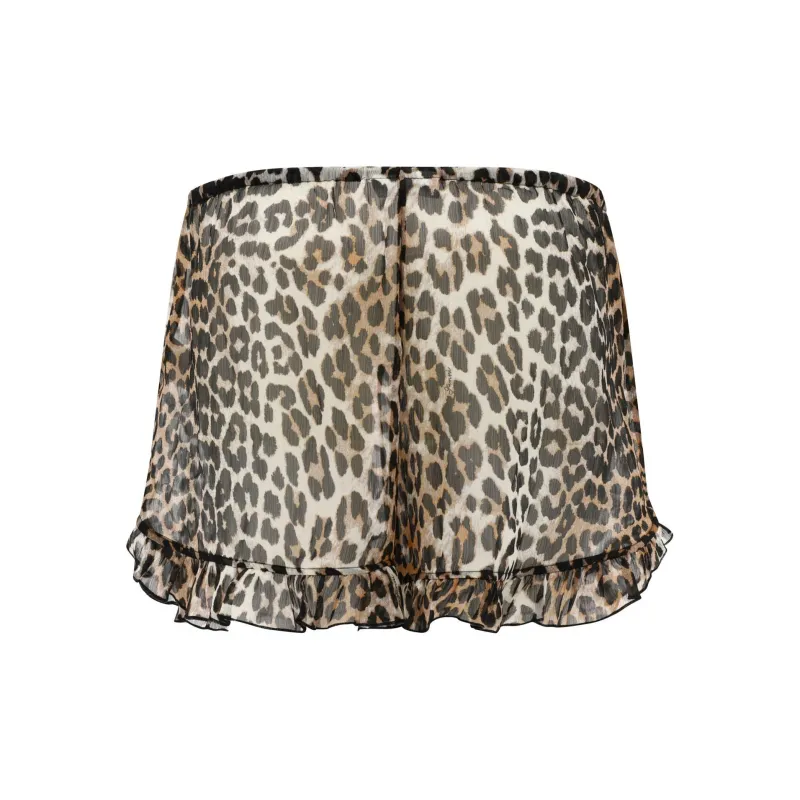 GANNI Leopard Printed Chiffon Ruffle Shorts-1