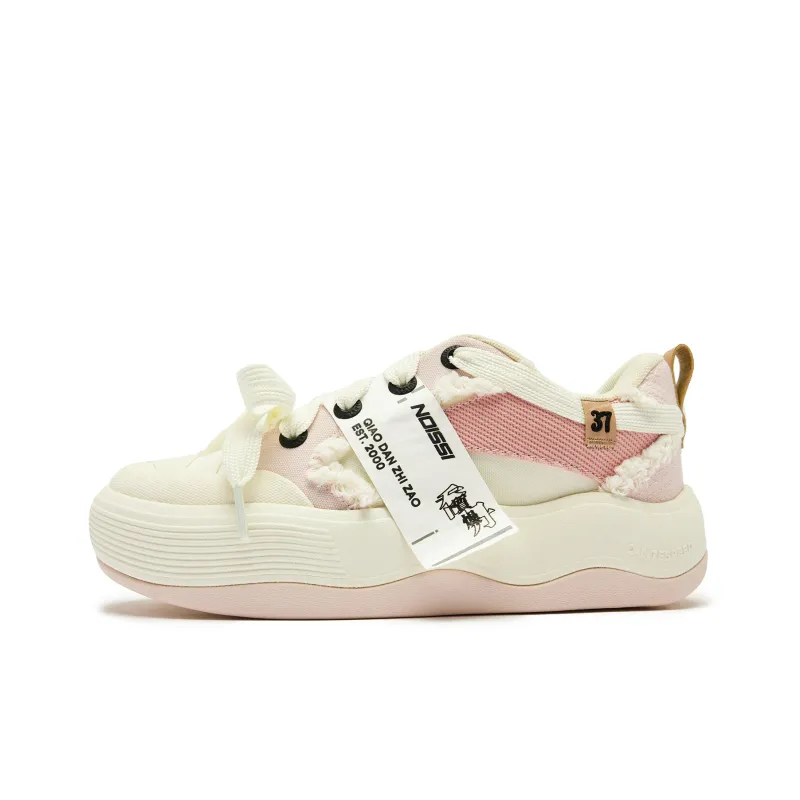 QIAODAN Layered Shoes 1.0 Coverage Slip Resistant Height Increasing Low Top Skateboard Shoes Women's Cloud Pink Ivory-0