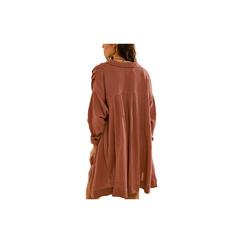 FREE PEOPLE The Voyager Shirtdress Long-Sleeved Dresses Women's Antique Oak-1