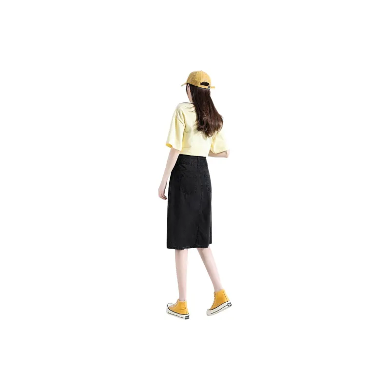 Concubine Zhu Denim Long Skirt Women's Black-1