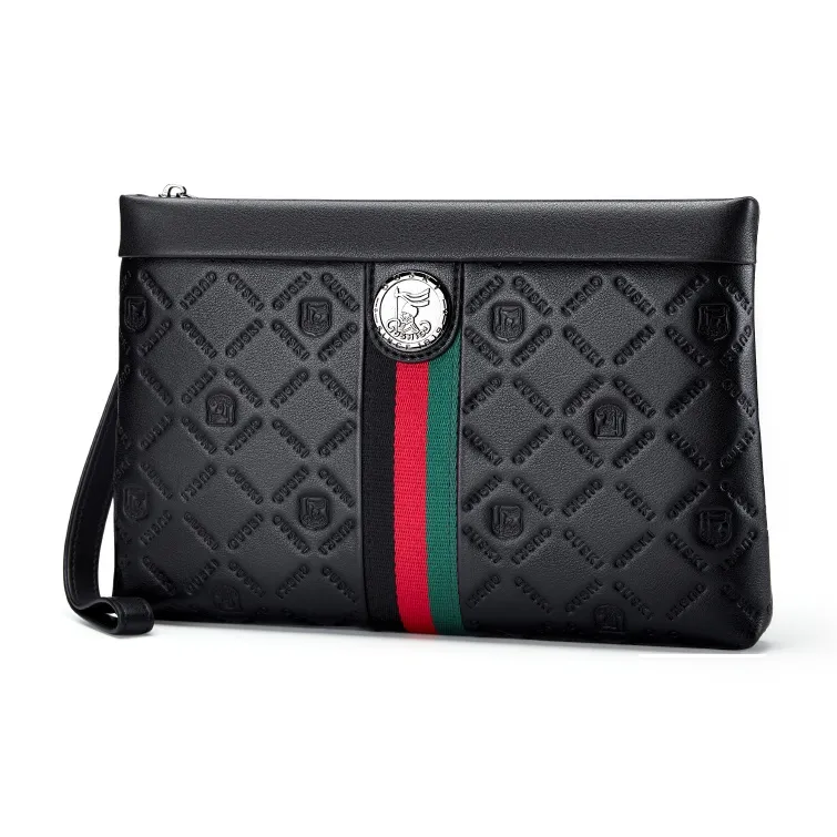 GUSKI Cow Leather With Polyester Business Workplace Minimalist Style Clutch Men's Black-0