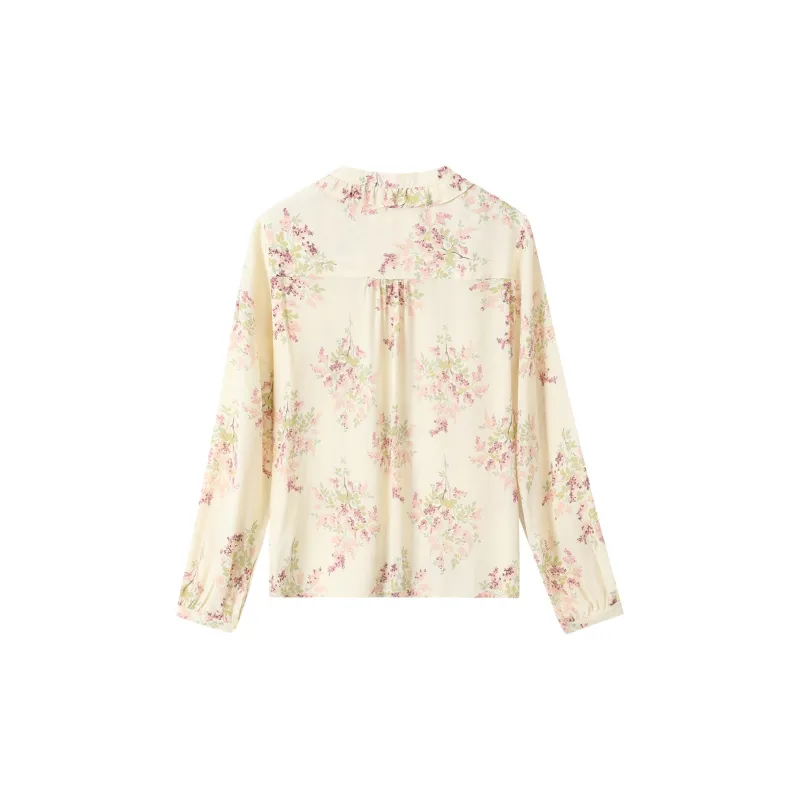 H-YXIANG Shirt Women's Rice Beige Bouquet-1