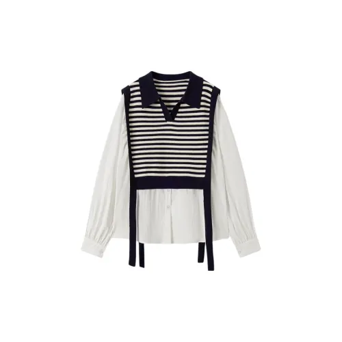 EICHITOO Shirts Women's Navy Blue Stripes