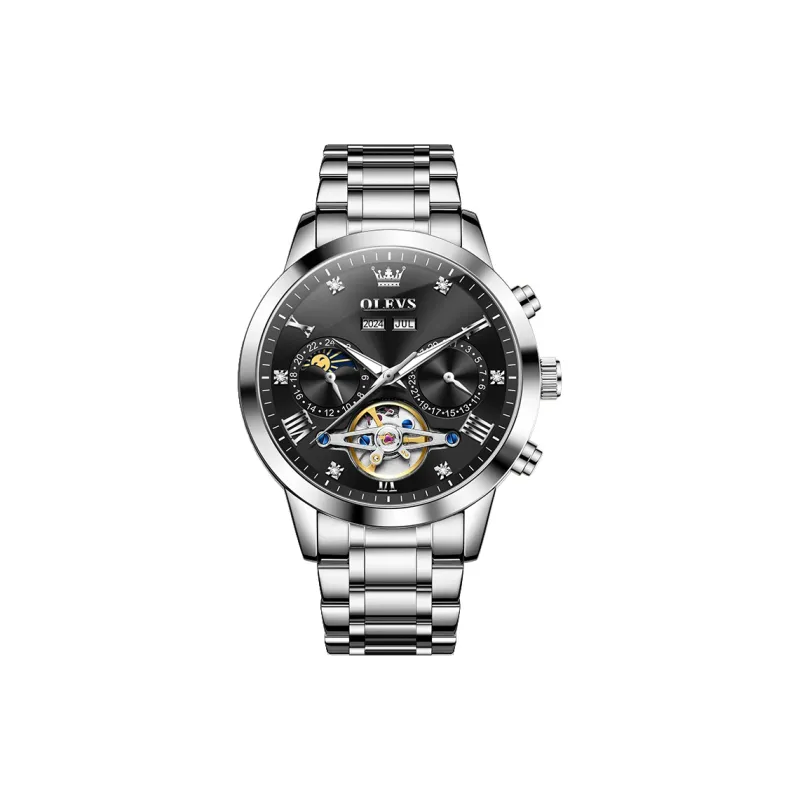 OLEVS Minimalist Series Mechanical Movement Watch Men's Watches Black Dial-0