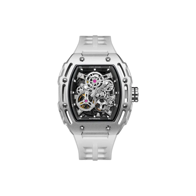 Respect The Time Mechanical Movement Silicone Strap Watch Men's Watches Silver Dial-0