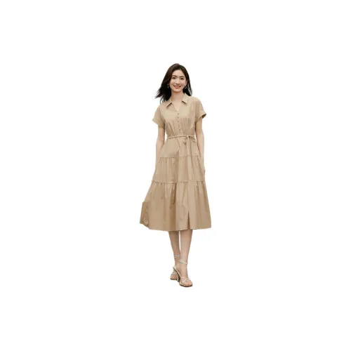 Hopeshow Short-Sleeved Dresses Women's Milk Coffee 035