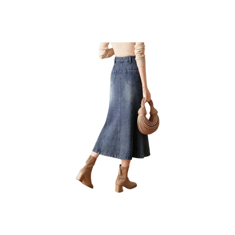Mo Han Yi Mei Denim Long Skirt Women's Blue-1