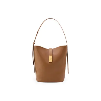 HE BAO BAO Cow Leather Bucket Bag Large Capacity Shoulder Bag Women's Black/Brown