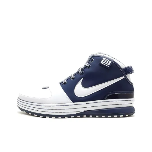 Nike Lebron 6 Yankees Non slip Lightweight Mid Top Vintage Basketball Shoes Men's White Blue