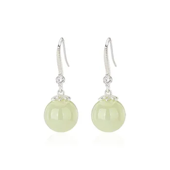 Mofei Hetian Jade Earrings Women's Pale Greenish White Jade