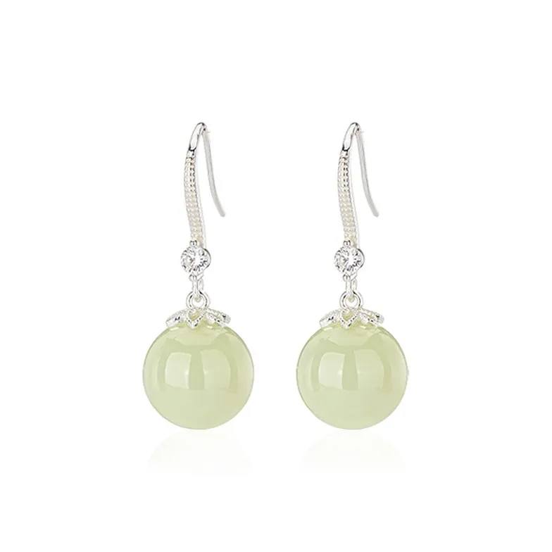 Mofei Hetian Jade Earrings Women's Pale Greenish White Jade-0