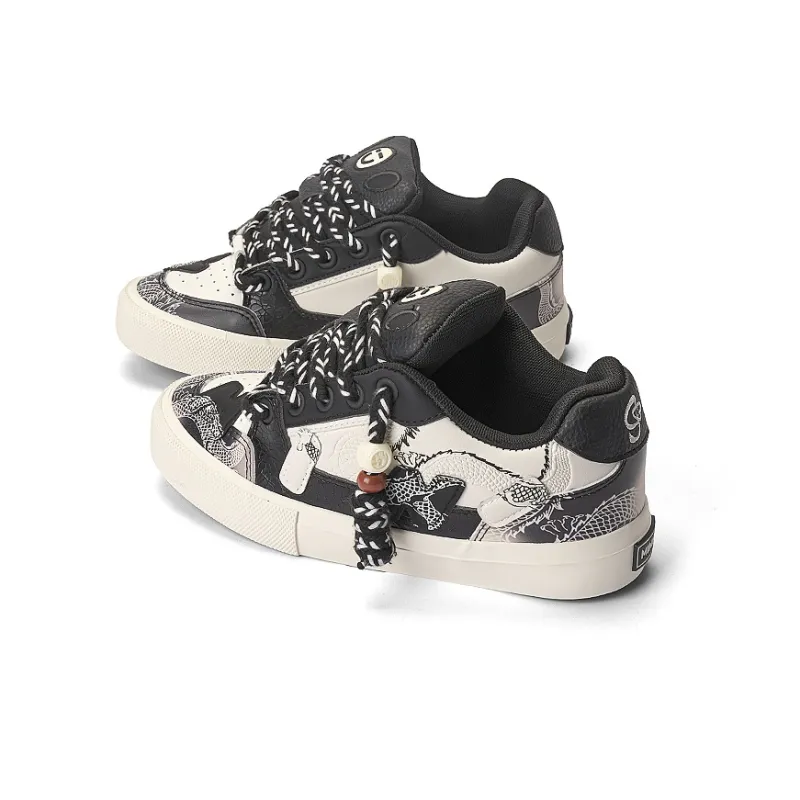 MINISO Low Top Skateboard Shoes Unisex Classic Black White-4