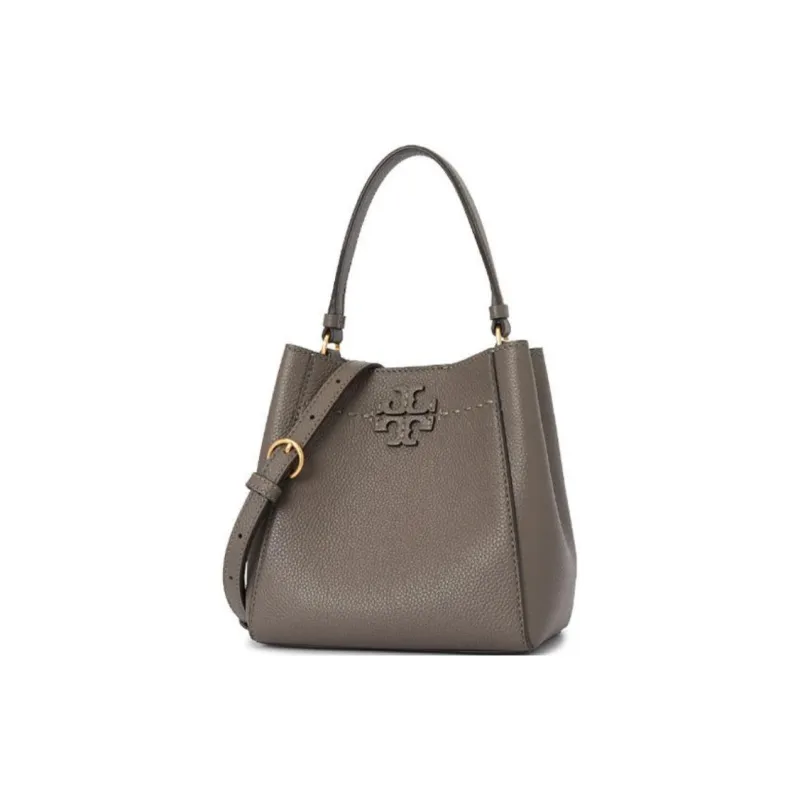 TORY BURCH McGraw Cow Leather Bucket Bag, Portable Crossbody Bag, Shoulder Bag Trumpets Women's Elephant Gray-1