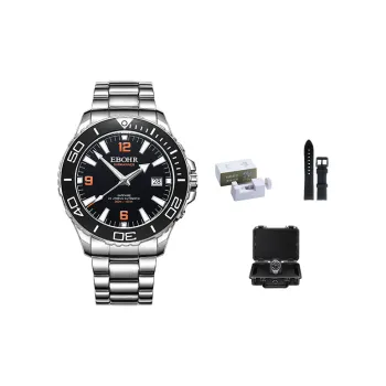 EBOHR Explorer Collection Automatic Mechanical Movement Stainless Steel Strap Watch Men's Watches Black Dial