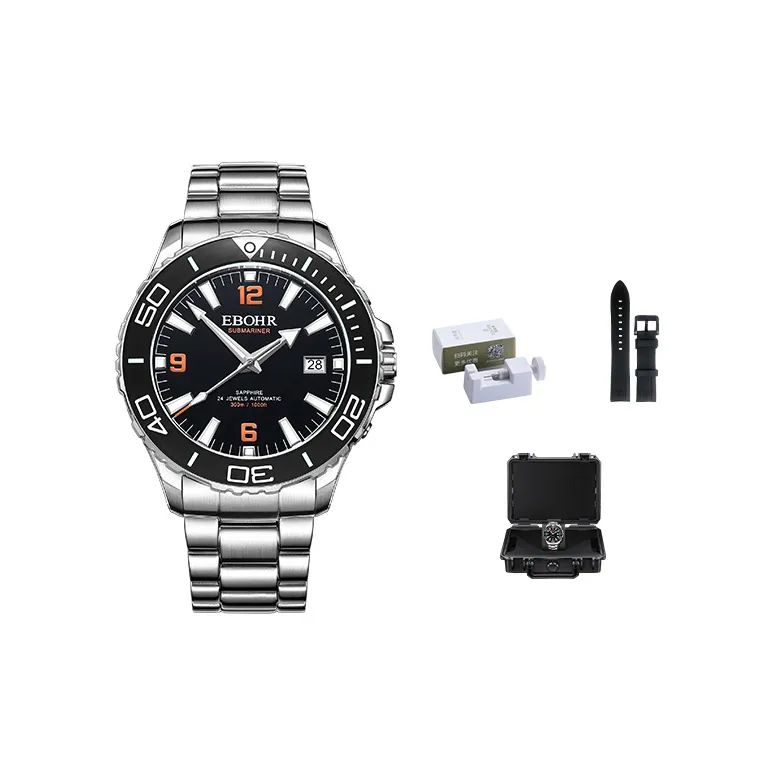 EBOHR Explorer Collection Automatic Mechanical Movement Stainless Steel Strap Watch Men's Watches Black Dial-0