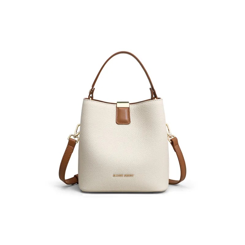 PT'SON Cow Leather Patchwork Synthetic Leather Shoulder Bag Crossbody Bag Handbags Regular Women's Ecru-1