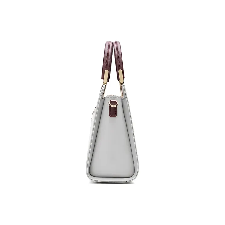 Ancient Yi Xi Cow Leather Elegant Mom Bag, Crossbody, One Shoulder Handbag Medium Size Women's Light Gray-3