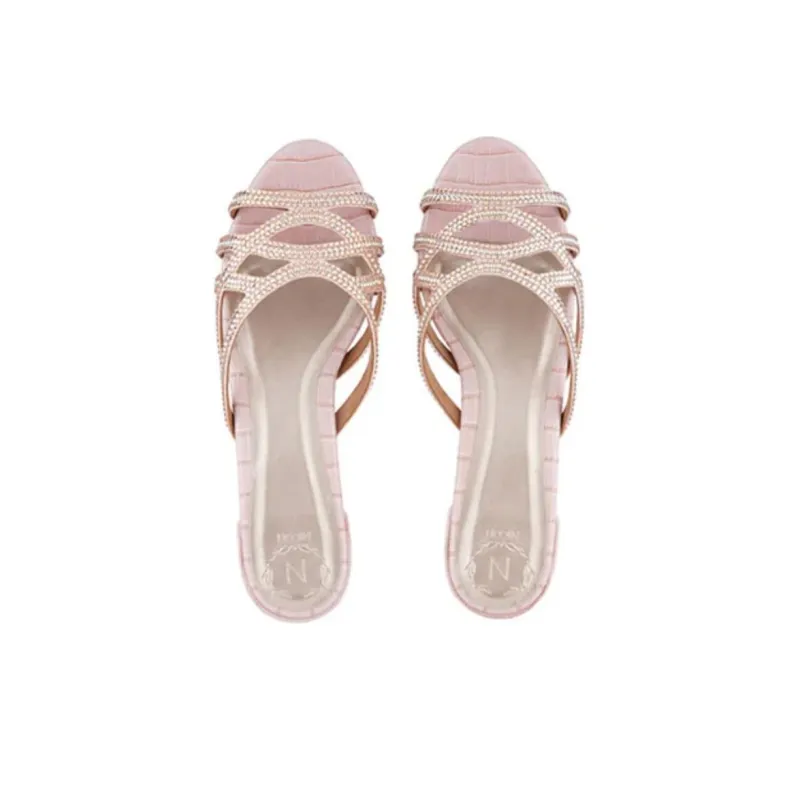 NICOLI Slide Slippers 4cm Women's Pink-4