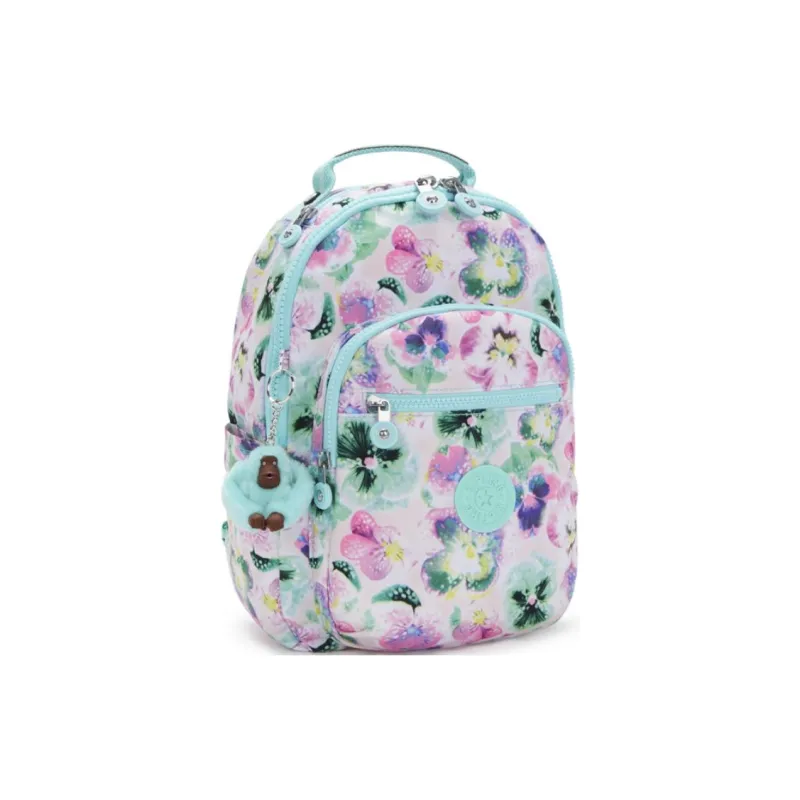Kipling Recycled Polyester Backpack Small Size Women's Aqua Blue & Multicolor-1