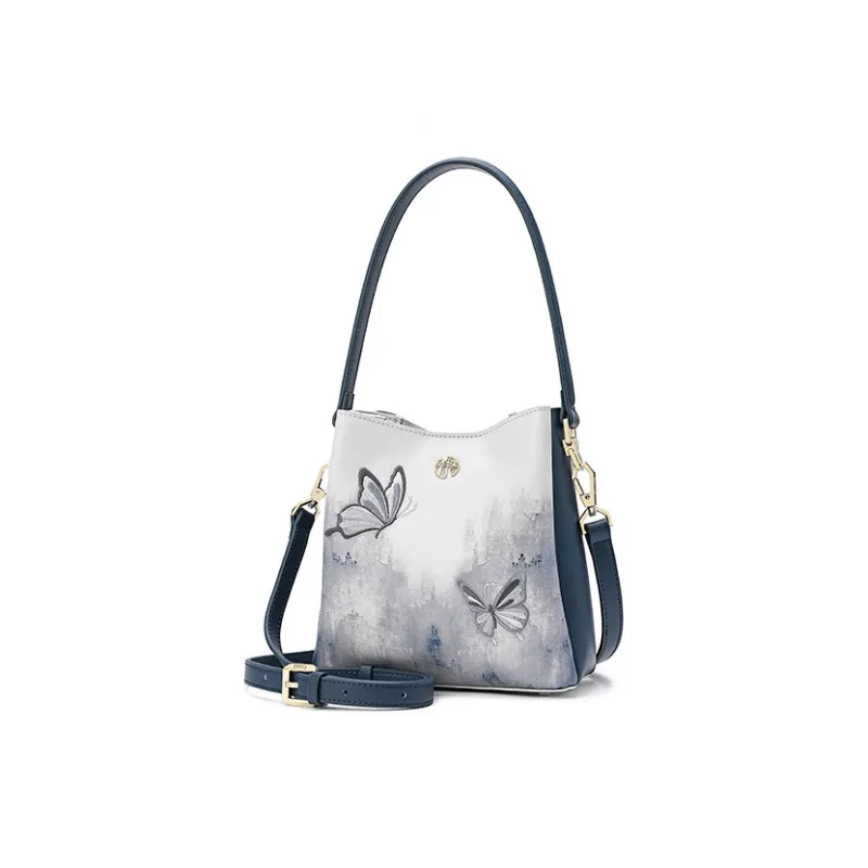 Ancient Yi Xi Cow Leather Niche Design Cheongsam Shoulder Bag Women's Distant Mountain Blue-1