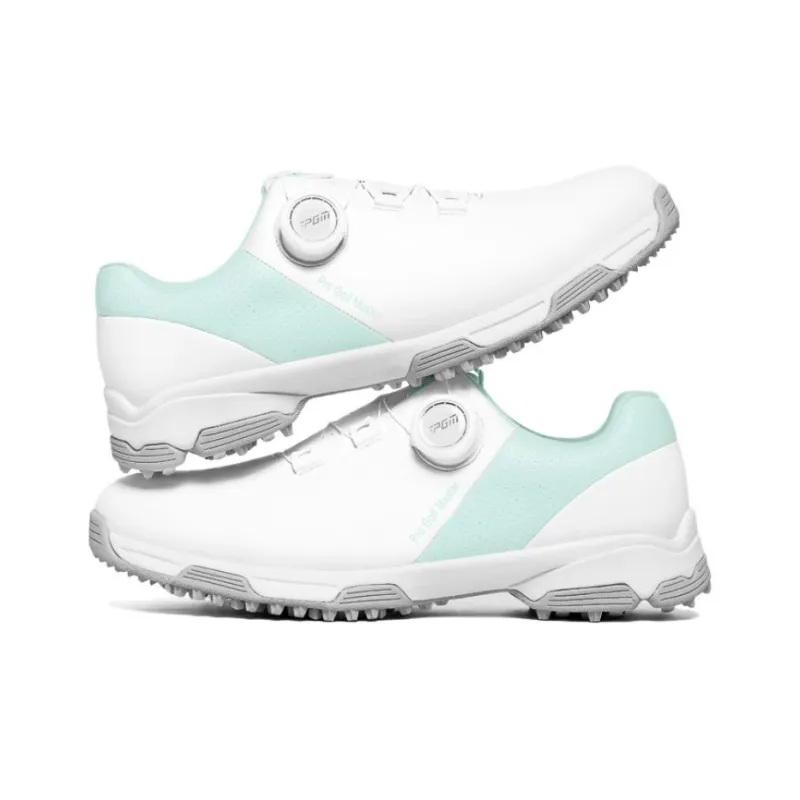 PGM Slip Resistant Water Resistant Low Top Golf Shoes Women's White Light Blue-2