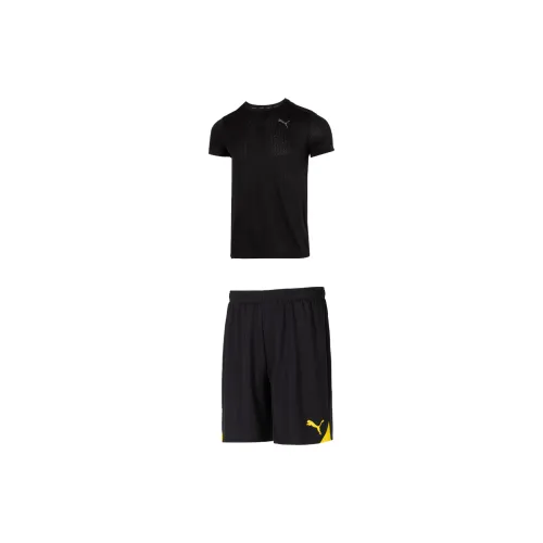 PUMA Casual Sportswear Men Set Black Tops+Black/Yellow Shorts