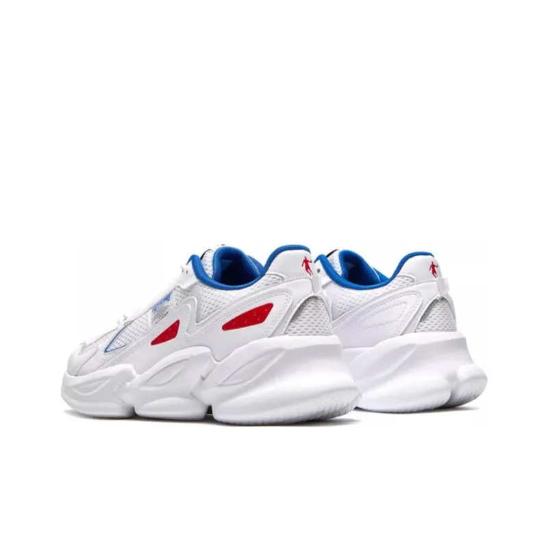 QIAODAN Anti Slip Wear Resistant Low Top Running Shoes Men's White Blue Red-3