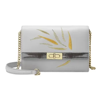Ancient Yi Xi Cow Leather Cheongsam Embroidery Crossbody Bag Women's Frost Snow Gray