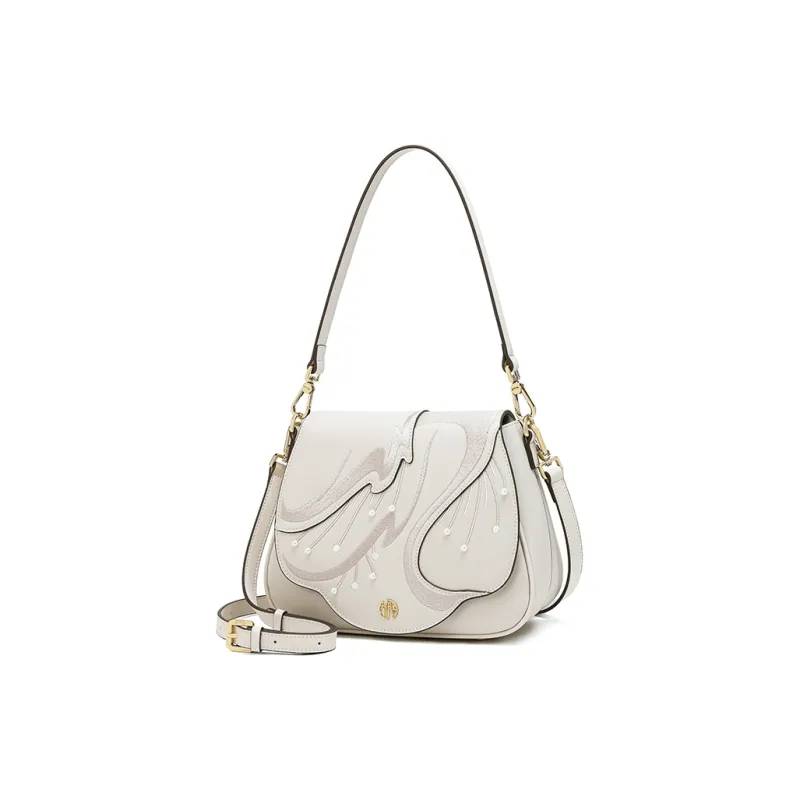 Ancient Yi Xi Cow Leather Cheongsam Shoulder Bag, Crossbody Bag Women's Elegant White-1