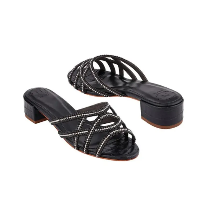 NICOLI Slide Slippers 4cm Women's Black-3