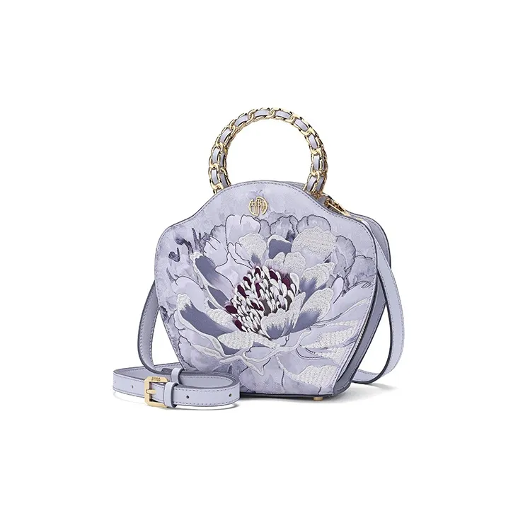 Ancient Yi Xi Cow Leather Petal Bag, Shoulder Bag, Handbag Women's Hyacinth Purple-1