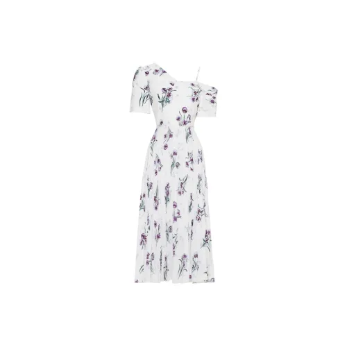 DPLAY Short-Sleeved Dresses Women's White Base With Purple Dandelion Design