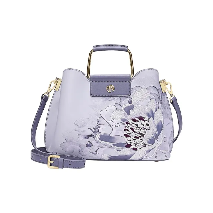 Ancient Yi Xi Cow Leather Cheongsam Hanfu Shoulder Bag, Crossbody Bag, Elegant Mom Bag Women's Hyacinth Purple-0