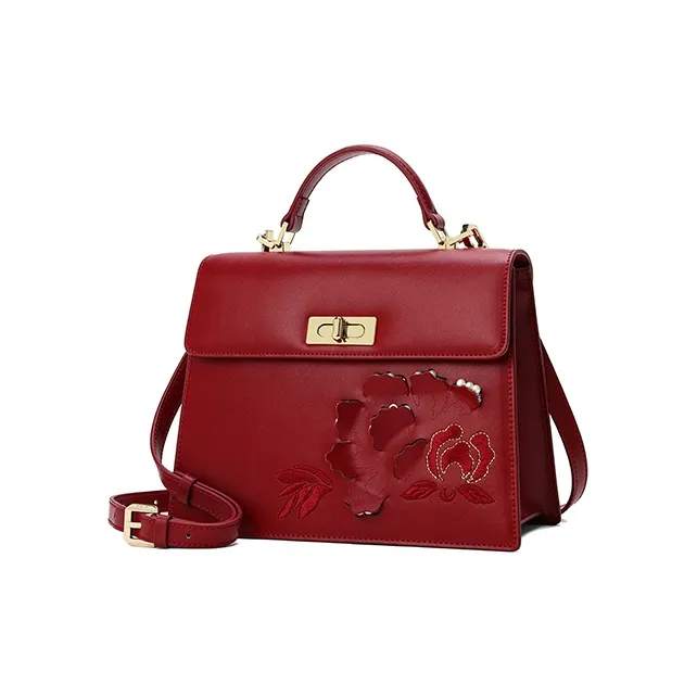 Ancient Yi Xi Cow Leather Crossbody Handbags Women's Rogue Red-1
