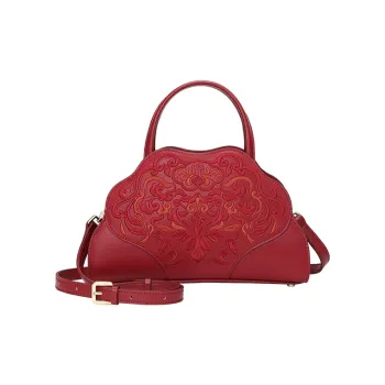Ancient Yi Xi Cow Leather Casual Niche One Shoulder Handbag Women's Peony Red