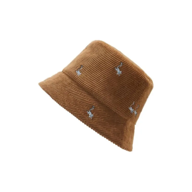 LOEWE Cotton Corduroy Calfskin Bucket Hats Unisex Brown-1