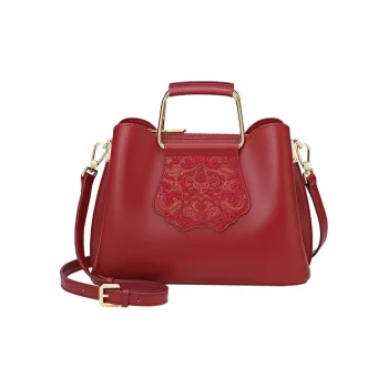 Ancient Yi Xi Cow Leather Shoulder Bag, Crossbody Bag, Handbag Women's Peony Red