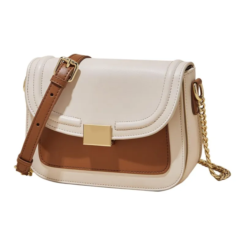 Marino Orlandi Cow Split Leather Small Square Bag Crossbody Bag Shoulder Bag Women's White/Brown-2