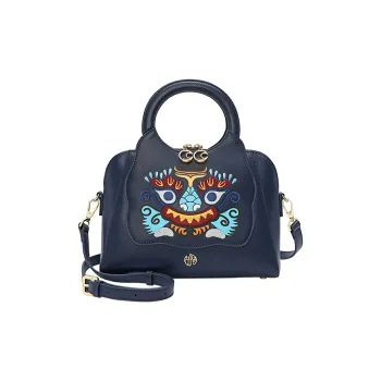 Ancient Yi Xi Cow Leather Dome Bag, One Shoulder Handbag Women's Indigo